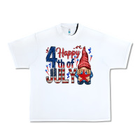 White Happy 4th Of July with gnome Urban Heavy Tee - HowdyJamesFarm