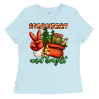 Baby Blue stay merry and bright peace hand Ladies Tee - Jasminsmagicworld