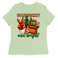 Matcha stay merry and bright peace hand Ladies Tee - Jasminsmagicworld