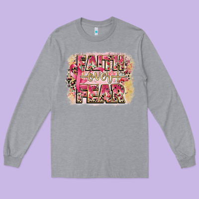 Faith Over Fear Breast Cancer 12 Inches 300 Dpi Long Sleeve Tee Designed By Cowgirlartshop