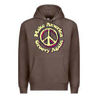 Coffee Make America Groovy Again Peace Sign 70S Retro Premium Hoodie - lanVoArt