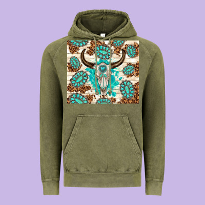 Gemstone Bull Skull Leopard Vintage Hoodie Designed By Tumblerdesignbyshophia
