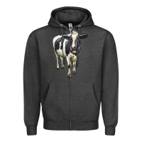Charcoal Heather Holstein Bull Zipper Hoodie - LillyAllenDesigns