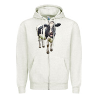 Oatmeal Heather Holstein Bull Zipper Hoodie - LillyAllenDesigns