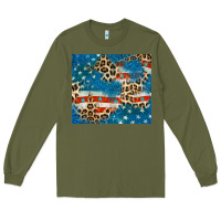 Army Green leopard glitter american flag Long Sleeve Tee - CowGirlArtShop