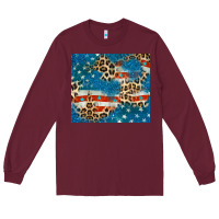 Burgundy leopard glitter american flag Long Sleeve Tee - CowGirlArtShop