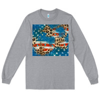 Heather Grey leopard glitter american flag Long Sleeve Tee - CowGirlArtShop