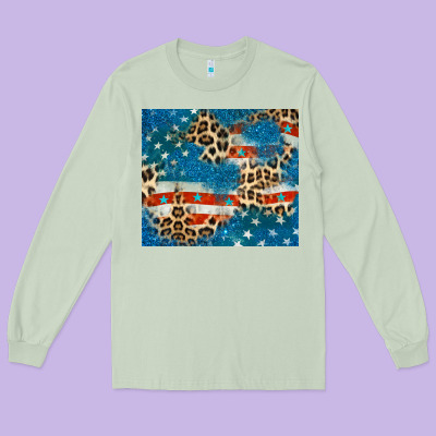 Leopard Glitter American Flag Long Sleeve Tee Designed By Cowgirlartshop