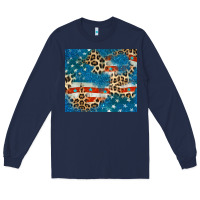 Navy leopard glitter american flag Long Sleeve Tee - CowGirlArtShop