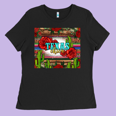 Texas Chica With Roses Ladies Tee Designed By Jasminsmagicworld