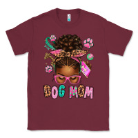 Burgundy Afro Messy Bun Dog Mom Classic Tee - texasbilliewilder