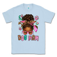 Dusty Blue Afro Messy Bun Dog Mom Classic Tee - texasbilliewilder