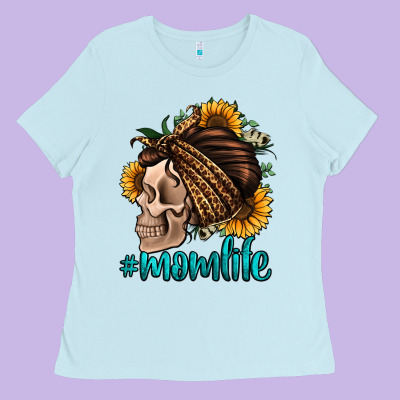 Momlife Skull With Bandana Ladies Tee Designed By Jasminsmagicworld