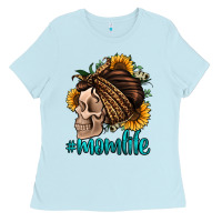 Baby Blue momlife skull with bandana Ladies Tee - Jasminsmagicworld