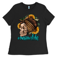 Black momlife skull with bandana Ladies Tee - Jasminsmagicworld