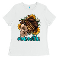 White momlife skull with bandana Ladies Tee - Jasminsmagicworld
