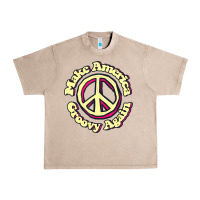 French Oak Make America Groovy Again Peace Sign 70S Retro Urban Heavy Tee - lanVoArt