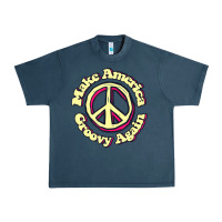Midnight Navy Make America Groovy Again Peace Sign 70S Retro Urban Heavy Tee - lanVoArt