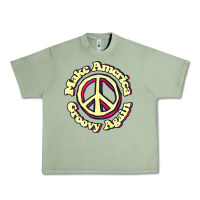 Oil Green Make America Groovy Again Peace Sign 70S Retro Urban Heavy Tee - lanVoArt