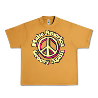 Peanut Butter Make America Groovy Again Peace Sign 70S Retro Urban Heavy Tee - lanVoArt