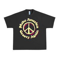 Pigment Black Make America Groovy Again Peace Sign 70S Retro Urban Heavy Tee - lanVoArt