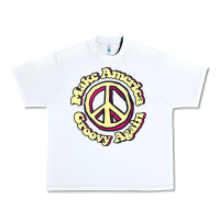 White Make America Groovy Again Peace Sign 70S Retro Urban Heavy Tee - lanVoArt
