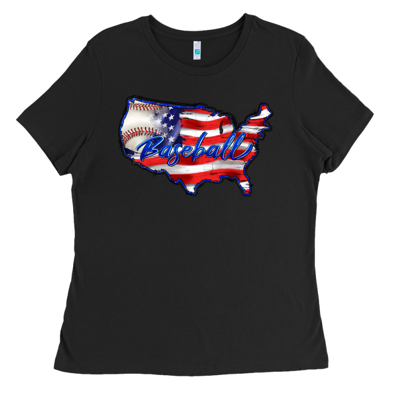 Usa Flag Baseball Ladies Tee by BarkalooDesign | Teevron