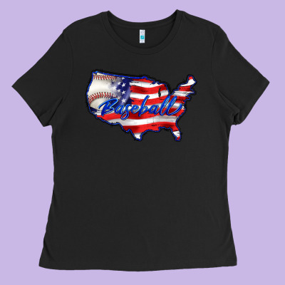 Usa Flag Baseball Ladies Tee Designed By Barkaloodesign