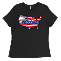 Black usa flag baseball Ladies Tee - BarkalooDesign