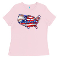 Bubblegum Pink usa flag baseball Ladies Tee - BarkalooDesign