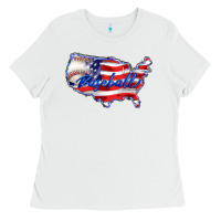 White usa flag baseball Ladies Tee - BarkalooDesign
