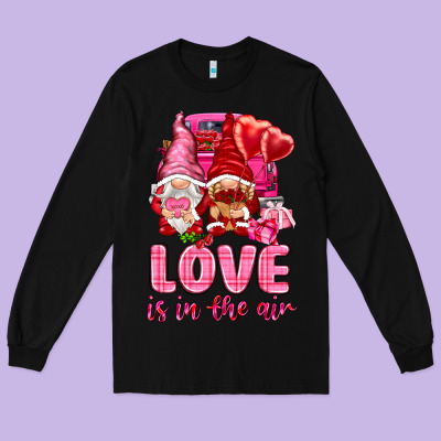 Love Is In The Air With Gnomies Valentine's Day Long Sleeve Tee Designed By Howdyjamesfarm