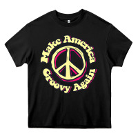 Black Make America Groovy Again Peace Sign 70S Retro Heavy Core Tee - lanVoArt