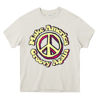 Cream Make America Groovy Again Peace Sign 70S Retro Heavy Core Tee - lanVoArt