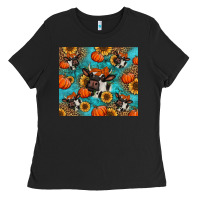 Black autumn pumpkins holstein cow Ladies Tee - Jasminsmagicworld