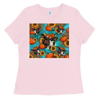 Bubblegum Pink autumn pumpkins holstein cow Ladies Tee - Jasminsmagicworld