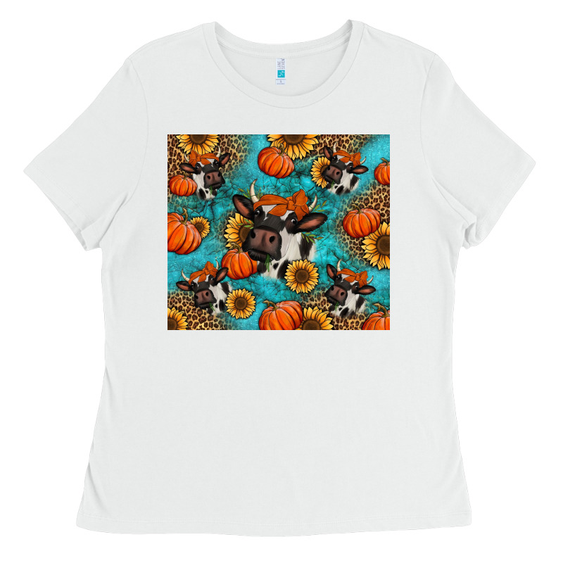 Autumn Pumpkins Holstein Cow Ladies Tee by Jasminsmagicworld | Teevron