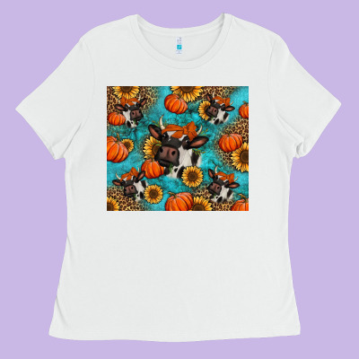 Autumn Pumpkins Holstein Cow Ladies Tee Designed By Jasminsmagicworld