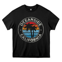 Black Oceanside California Ca Vintage Retro 70S Heavy Core Tee - lanVoArt