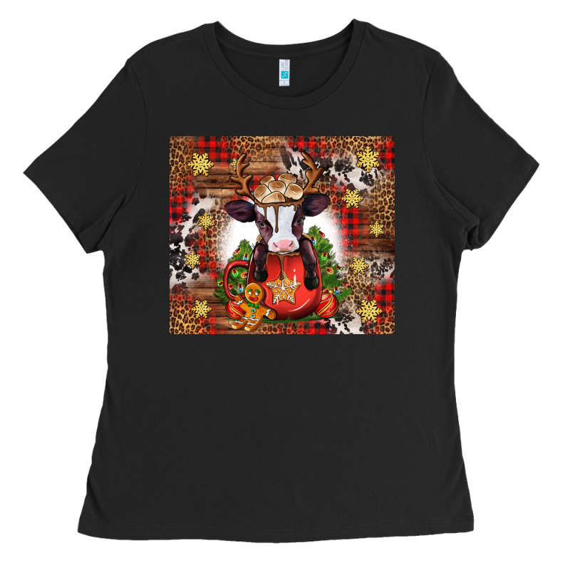Christmas Baby Cow Hot Cocoa Ladies Tee by Jasminsmagicworld | Teevron