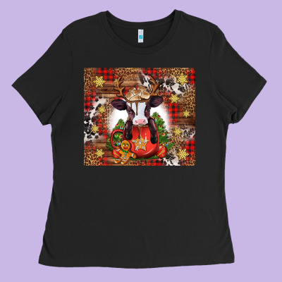 Christmas Baby Cow Hot Cocoa Ladies Tee Designed By Jasminsmagicworld