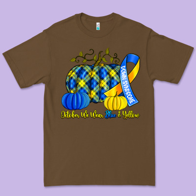 October We Wear Blue And Yellow With Pumpkins Premium Tee Designed By Artiststas