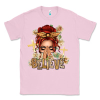 Bubblegum Pink Red Hair Believe Praying Caucasian Messy Bun Classic Tee - texasbilliewilder