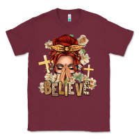 Burgundy Red Hair Believe Praying Caucasian Messy Bun Classic Tee - texasbilliewilder