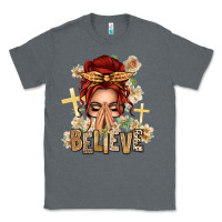 Charcoal Heather Red Hair Believe Praying Caucasian Messy Bun Classic Tee - texasbilliewilder