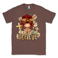 Chestnut Red Hair Believe Praying Caucasian Messy Bun Classic Tee - texasbilliewilder