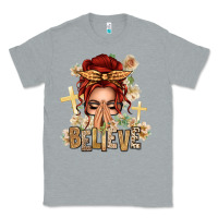 Heather Grey Red Hair Believe Praying Caucasian Messy Bun Classic Tee - texasbilliewilder