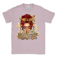 Lilac Red Hair Believe Praying Caucasian Messy Bun Classic Tee - texasbilliewilder