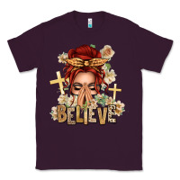 Plum Red Hair Believe Praying Caucasian Messy Bun Classic Tee - texasbilliewilder