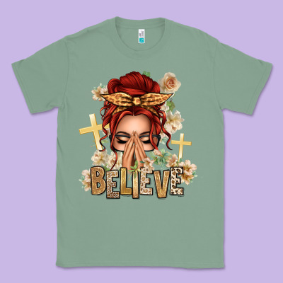 Red Hair Believe Praying Caucasian Messy Bun Classic Tee Designed By Texasbilliewilder